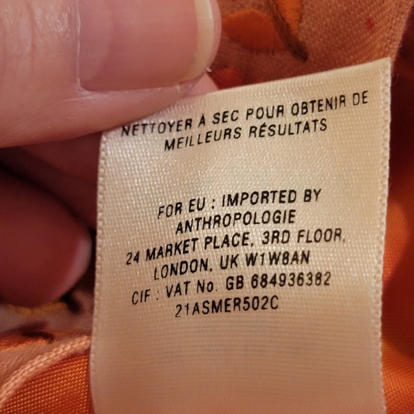 Anthropologie HD in Paris Linen Embroidered Skirt Sz 8 Orange Pink Ombre Floral - Picture 9 of 9